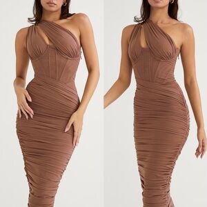 House of CB Valentina Mocha Cutout Midi Dress